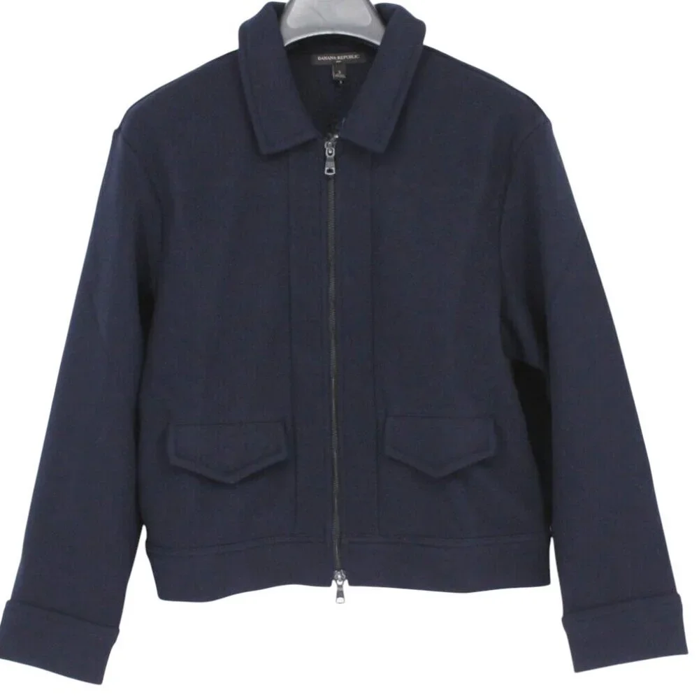 Banana Republic Melton Volume Preppy Jacket in Navy Blue Size Medium - Picture 2 of 11